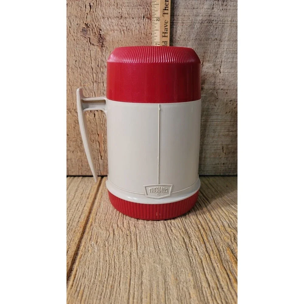 Vintage THERMOS Brand RED 10 Oz. Wide Mouth w/Handle King-Seeley Made in USA